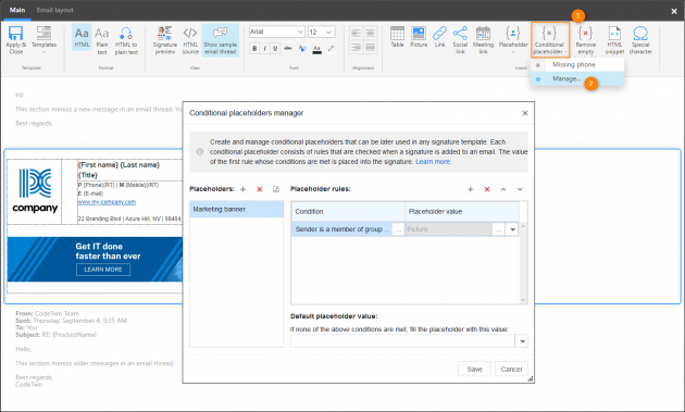 Opening the Conditional placeholders manager.