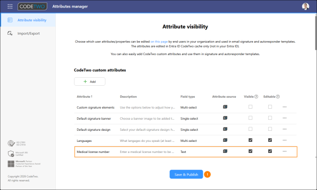Saving and publishing the new custom attribute in the Attributes manager app.