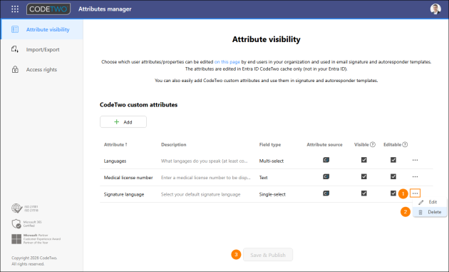 Deleting a custom attribute.