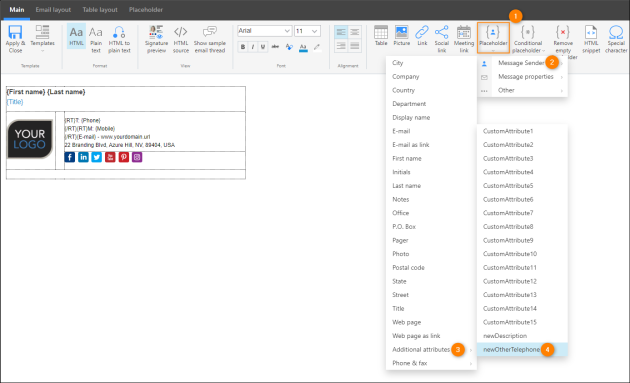 Inserting the custom attribute in the template editor.