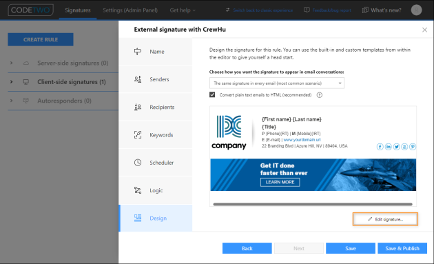 Editing email signature template.