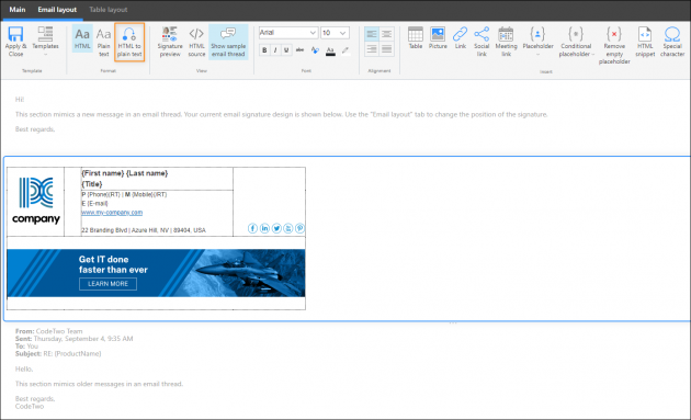 Converting a signature template from one format to another in the signature template editor.