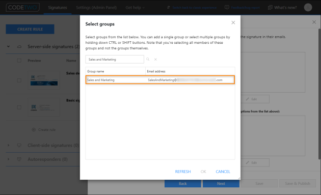 Choosing which senders will receive the email signature with the CSAT survey.