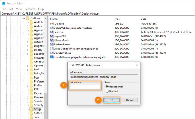 Modifying the DisableRoamingSignaturesTemporaryToggle DWORD value.