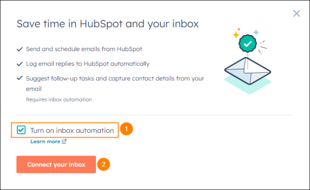 Enabling the inbox automation and moving on to the connection process.