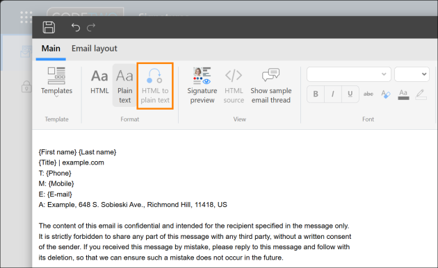 Converting an HTML signature to a plain text format.