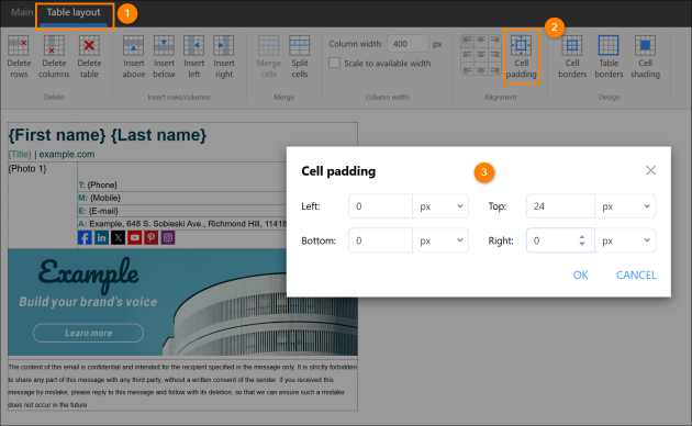 Adding spacing between two table rows.