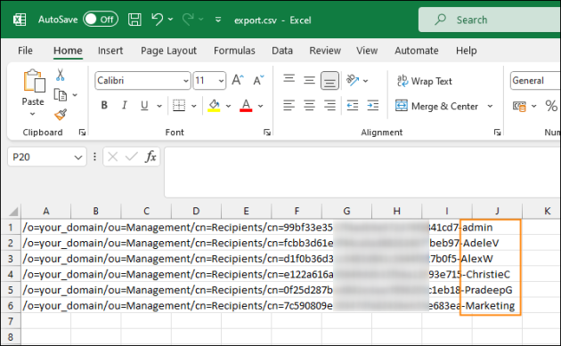 Identifying a user by the Alias value at the end of each line in the CSV file.