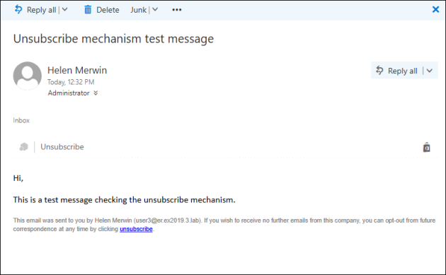 A message with an unsubscribe link.