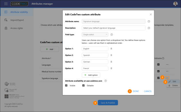 Editing a CodeTwo custom attribute.