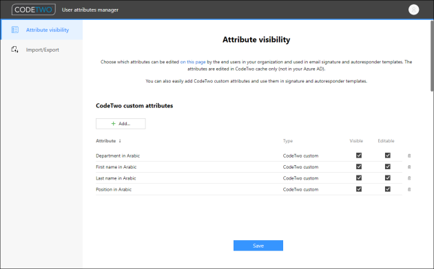 A set of CodeTwo custom attributes that will store users’ details in the Arabic language.