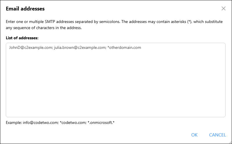 Specifying alias addresses to which the rule should apply.