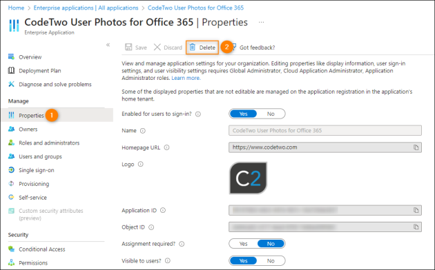 Removing the application from Azure AD.
