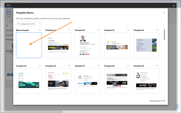 Choosing the blank template in the template library.