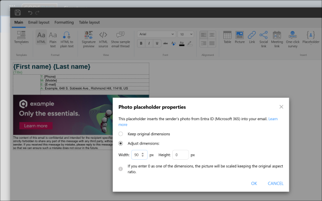Adding user photos stored in Microsoft 365 to the signature template.
