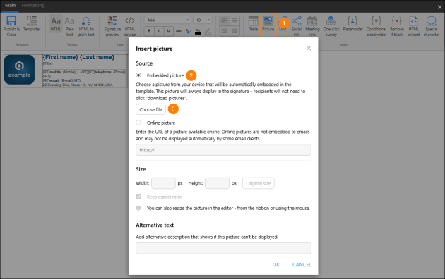 Adding an embedded picture to your email signature.