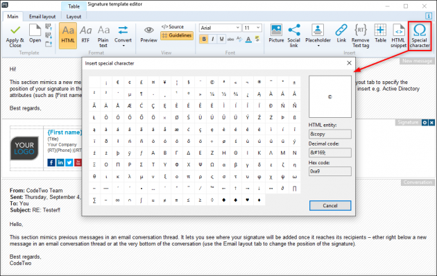 Editor - insert special character