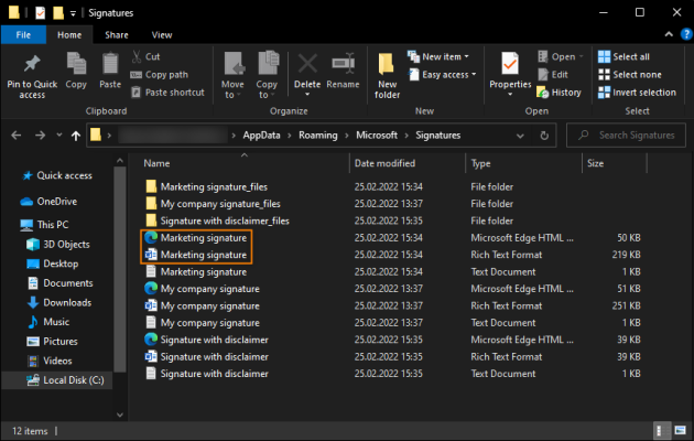 Accessing files storing your missing email signatures.