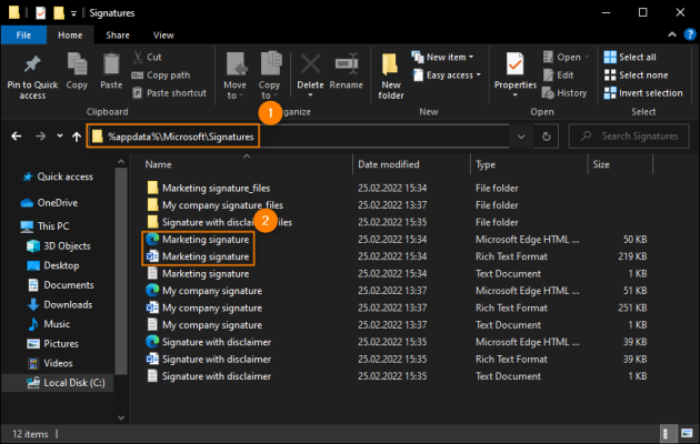 Accessing files storing your missing email signatures.