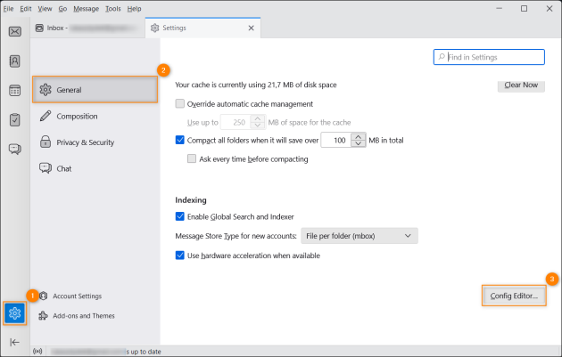 Accessing Config Editor in Mozilla Thunderbird.