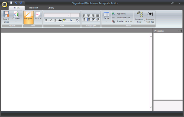 The Signature template editor.