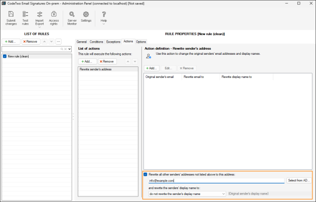 Configuring the action for the senders whose addresses are not on the list.