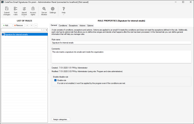 Adding and describing a new rule.
