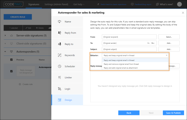 These options let you choose what happens to the original message when your auto reply is sent.