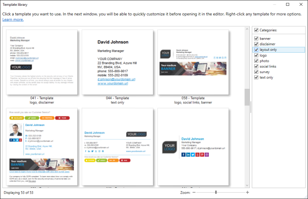 Choosing a template from the template library.