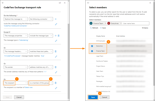 Adding members of specific groups to the exceptions of the CodeTwo transport rule.