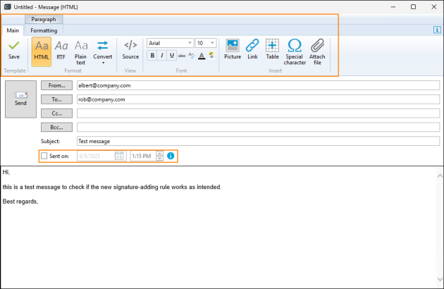 Options for composing a message.