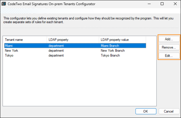 Add, remove or edit tenants.