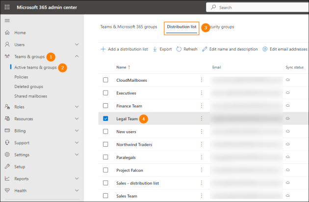 Accessing the distribution list settings.