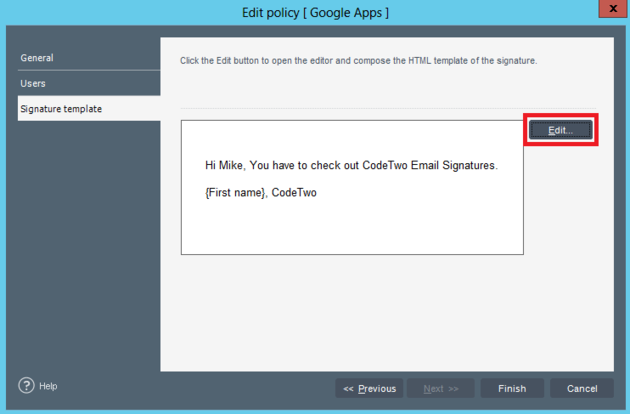 The button that opens the Signature template editor.