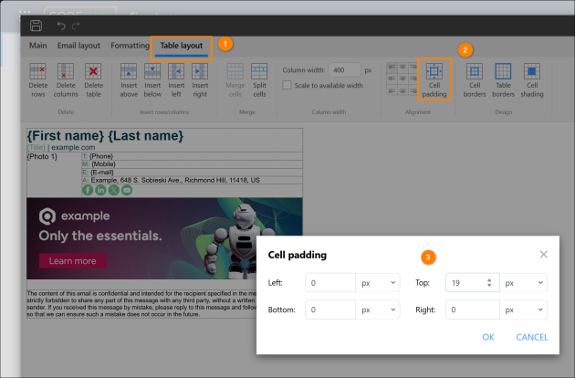 Adding spacing between two table rows.