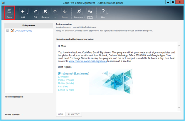 Email Signatures - OWA saving new policy.