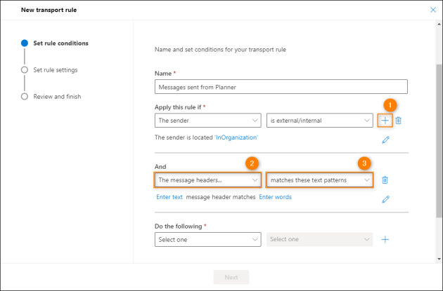 Defining the 2nd condition that detects messages originating from Planner.