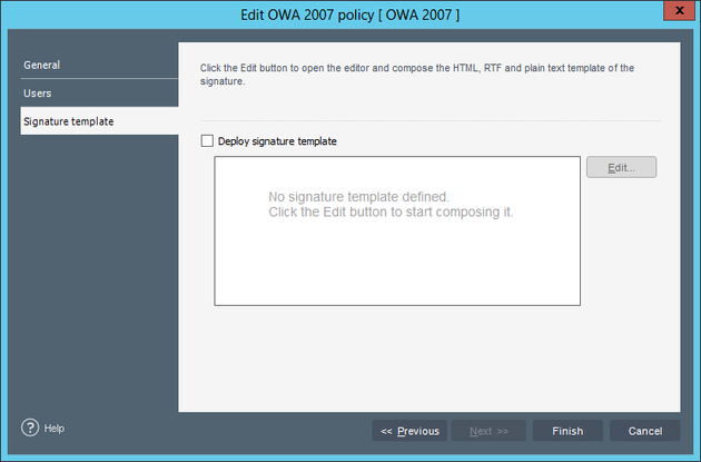 Policy edition view - Signature template tab.