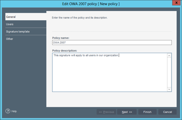 The edition policy view - General tab.