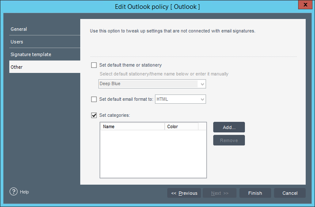 Email Signatures - OL policy categories.