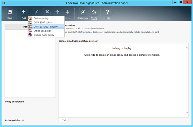 Email Signatures - add new OWA 2010/2013/2016 policy.