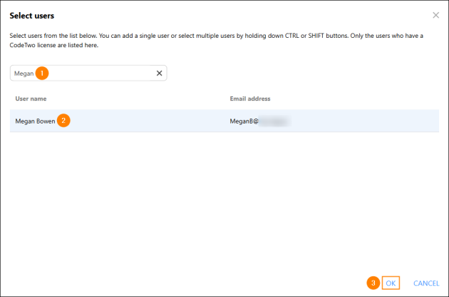 Selecting a user to whom this signature rule should apply.