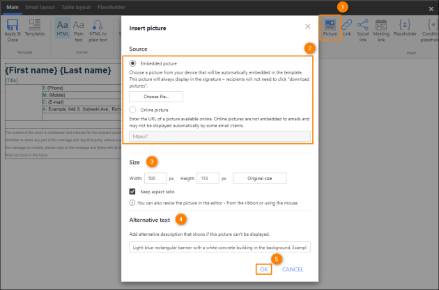 Adding an image to the signature template.