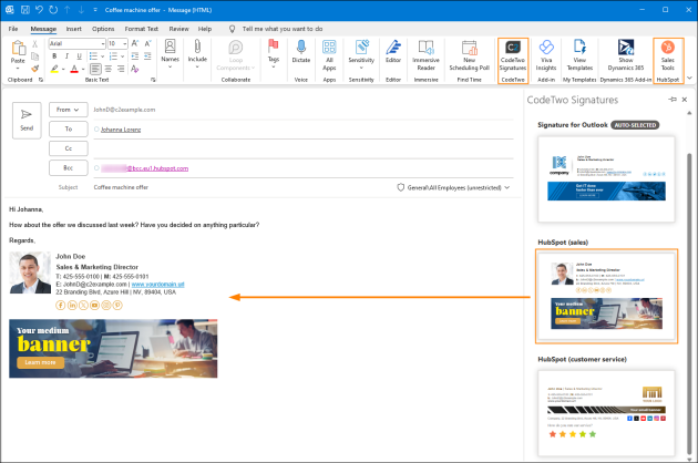 Manually choosing a non-default email signature, depending on your CRM scenario.