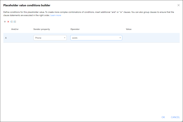 Creating a condition that will apply to all users who have the Phone Entra ID attribute defined.