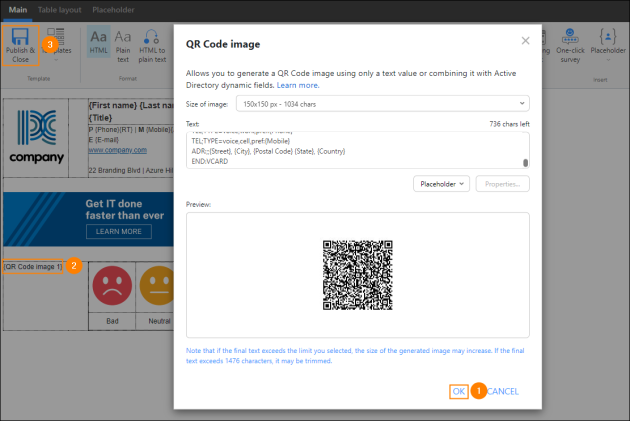 Adding the generated QR code to your email signature.