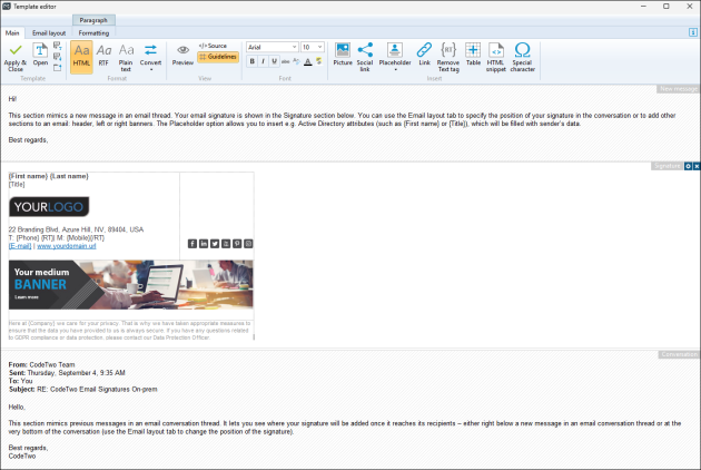 Designing a signature template in the editor.