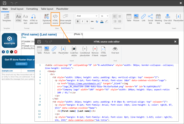 You can edit the source code of your HTML template.