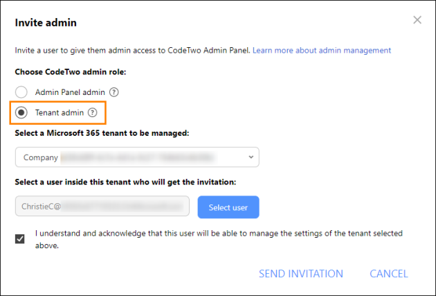 Inviting a Tenant admin.