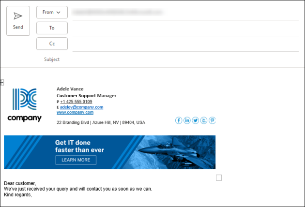 The signature has been incorrectly inserted on top of an email.